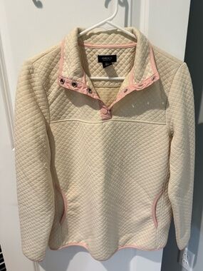 Jones & Co women’s snap quarter zip like sweatshirt size large tan and pink